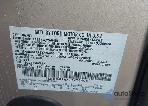 2001 Lincoln Ls V8 Auto from USA, damaged, VIN 1LNHM87A71Y726408